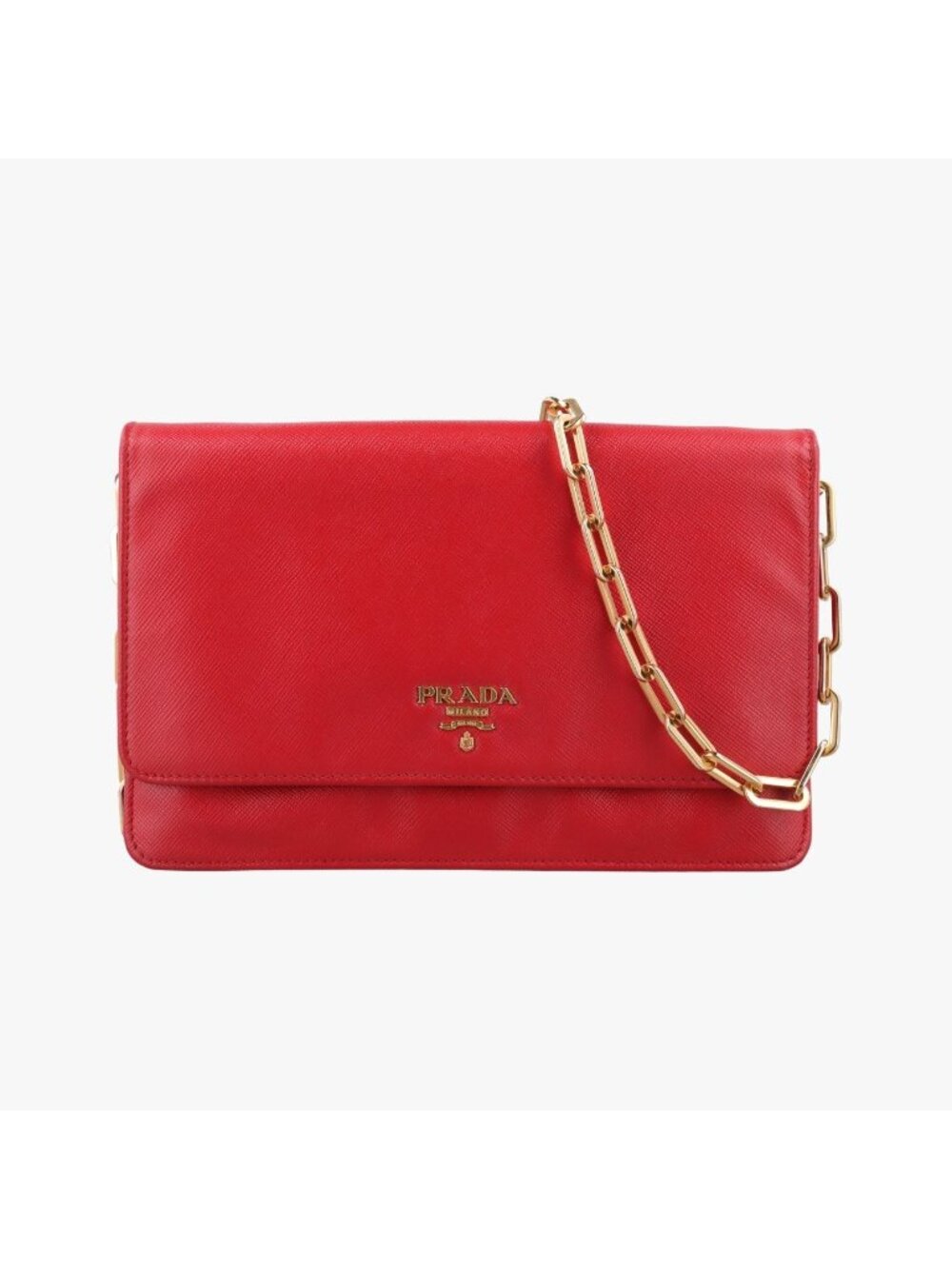 Prada Metal Wallet on Chain Cornflower Clutch Red Saffiano Leather